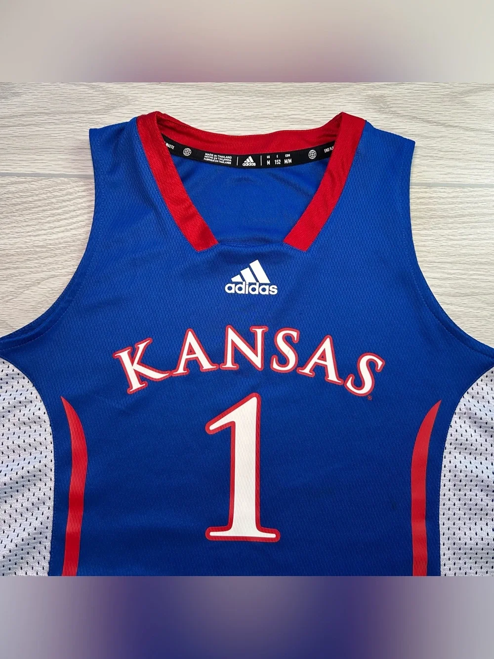 Adidas Kansas Jayhawks Basketball Swingman Jersey #1 Royal Blue size YOUTH M